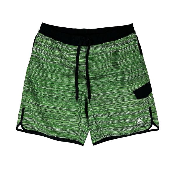 Adidas Swim Trunks Men's XXL Green Striped Drawstring Casual Pool Beach Summer - Picture 1 of 9